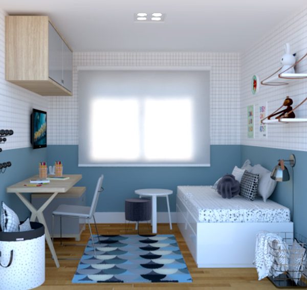 Composição de pintura meia parede e papel de parede geométrico P/B