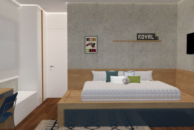 Cimento queimado nas paredes e poucos objetos