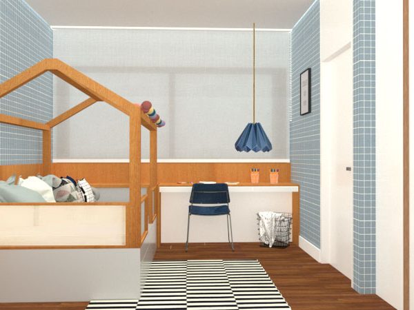 Cama viúva e bancada de trabalho com gavetinhas